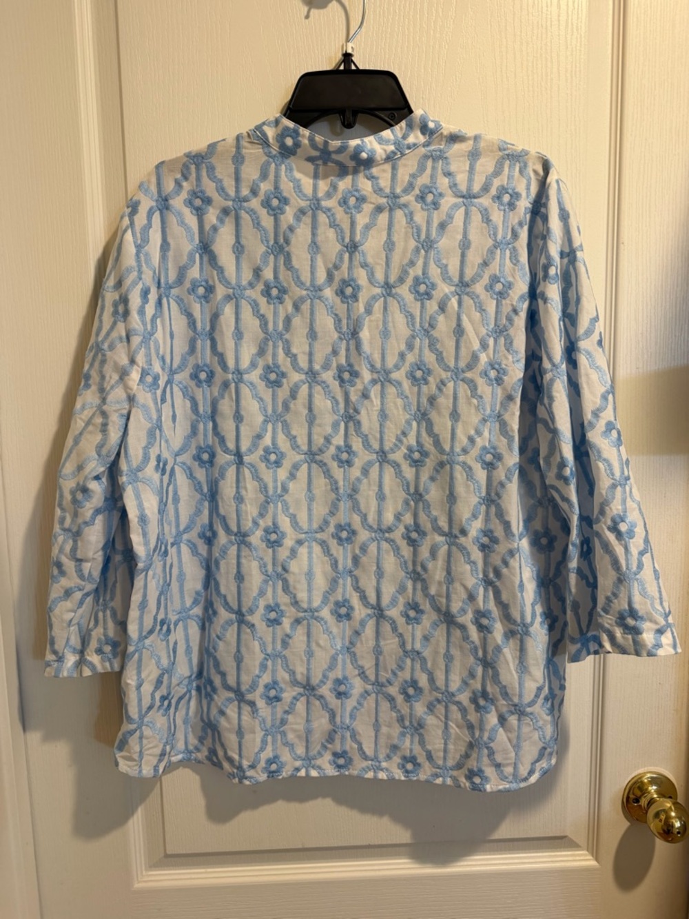 Ruby Rd. White Blouse with Light Blue Embroidered Pattern - Picture 5 of 5